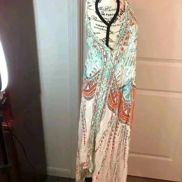 Philigree Womens Large Boho Cottagecorp Scarf MIDI Dress Sleeveless Spaghetti - Picture 5 of 6